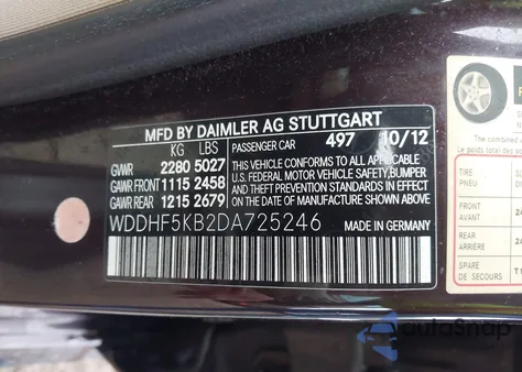 2013 Mercedes-Benz E 350 from USA, damaged, VIN WDDHF5KB2DA725246